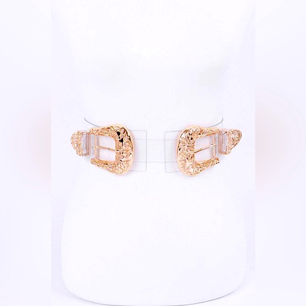 Gold & Clear Double Buckle Statement Belt